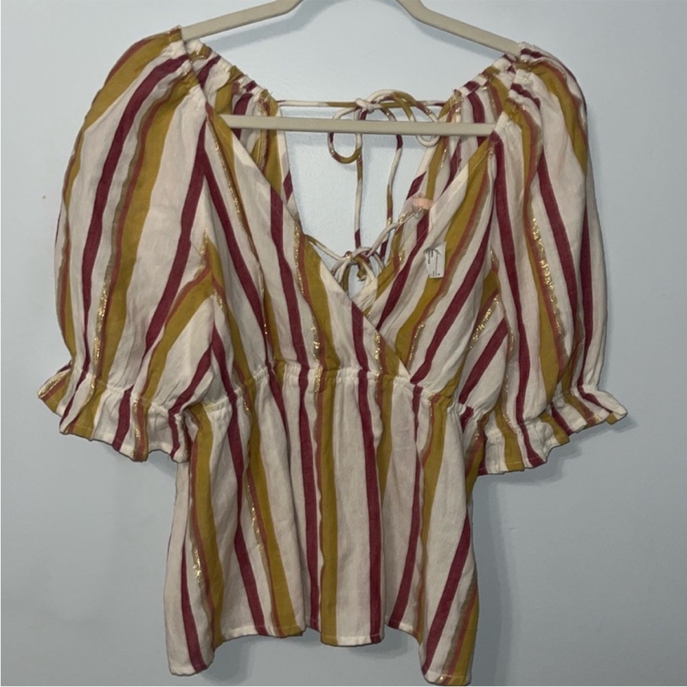 Women's NWT New Friends Colony Boho Balloon Sleeve 
Faux Wrap Cotton Top Size XL